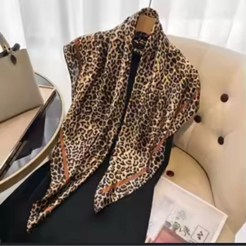Leopard Print Silk Scarf Bandana - Picture 3 of 7